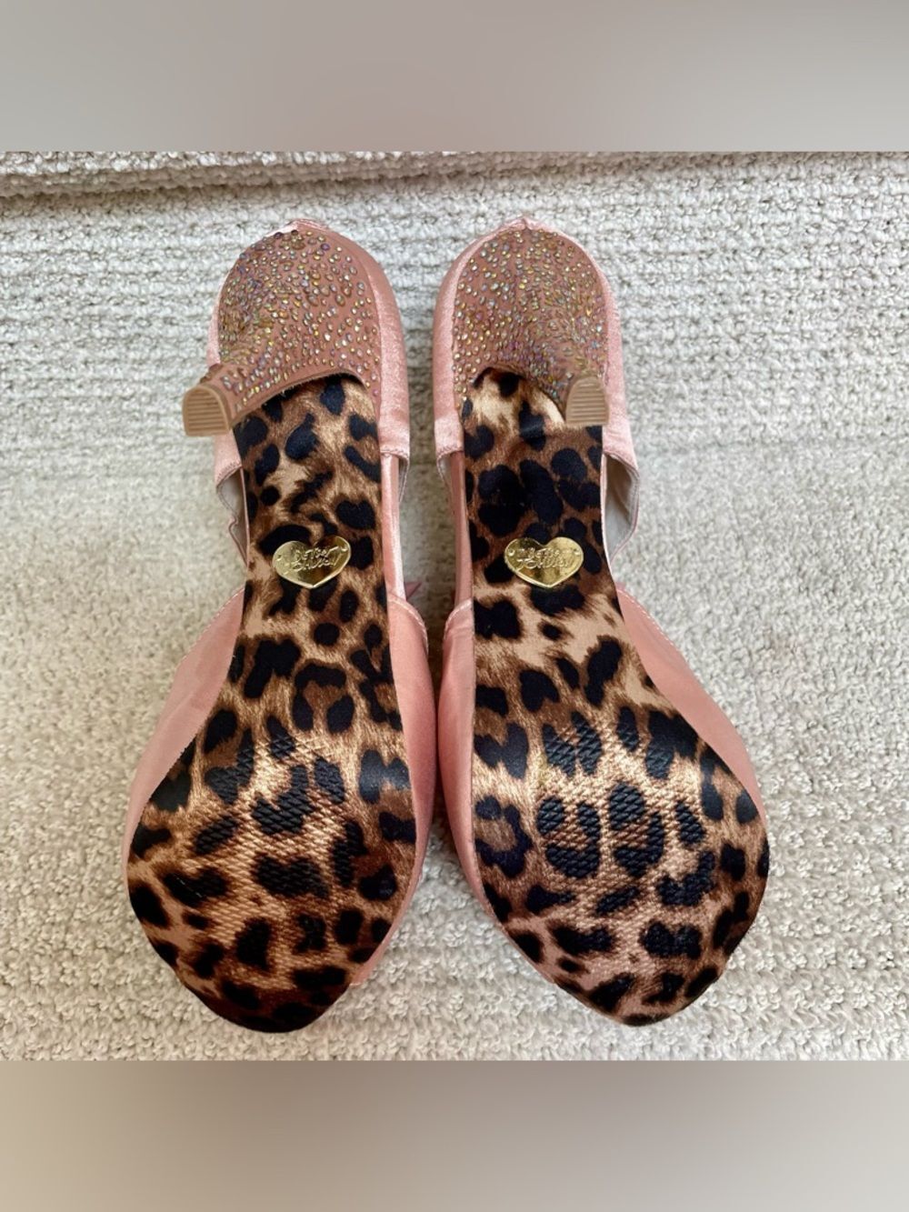 Vintage Y2K Betsey Johnson Blush Pink Satin Rhinestone Platform High Heels 9M - Picture 7 of 13